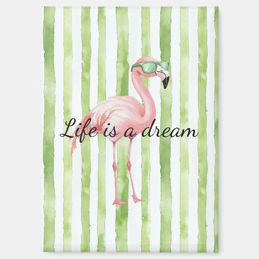 Grüne weiße Streifen rosa Flamingo Magnet (Vorderseite)