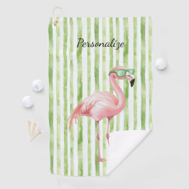 Grüne weiße Streifen rosa Flamingo Strand Geburtst Golfhandtuch