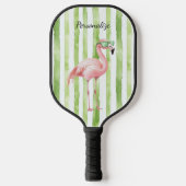 Grüne weiße Streifen rosa Flamingo Strand Pickleball Schläger (Vorderseite)