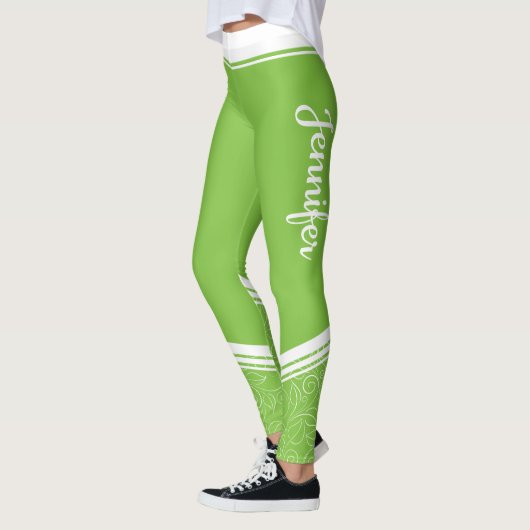 Grüne, weiße Streifen und Name modern mädchenhaft Leggings (Links)