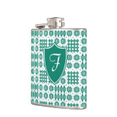 Grüne, weiße Tapisserie Monogram Hip Flask Flachmann (Links)