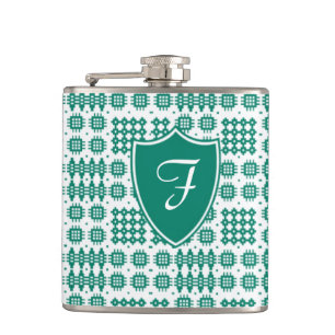 Grüne, weiße Tapisserie Monogram Hip Flask Flachmann