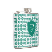 Grüne, weiße Tapisserie Monogram Hip Flask Flachmann (Rechts)