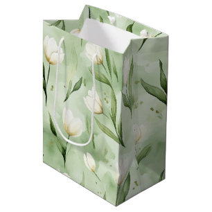 Grüne weiße Tulpen-Blumen-Junggesellinnen-Abschied Mittlere Geschenktüte