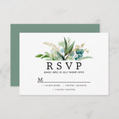 Grüne weiße und goldene Botanische Hochzeit RSVP Karte (Vorne/Hinten)