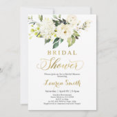 Grüne weiße und goldene Brautdusche Einladung (Vorderseite)