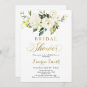 Grüne weiße und goldene Brautdusche Einladung (Vorne/Hinten)