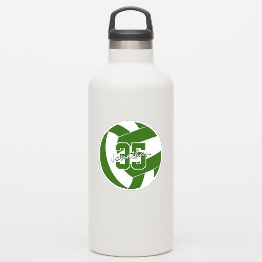 grüne, weiße Volleyball-Mannschaftsfarben Aufkleber (Wassserflasche)