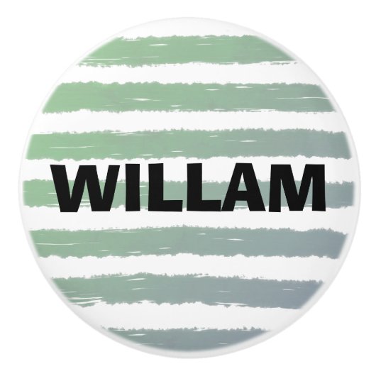 Grüne, weiße Wasserfarben Streifen Keramikknauf (Vorderseite)