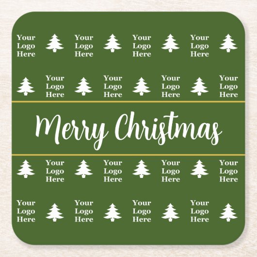 Grüne weiße Weihnachtsbaumen für Ihr Logo Rechteckiger Pappuntersetzer (Vorderseite)