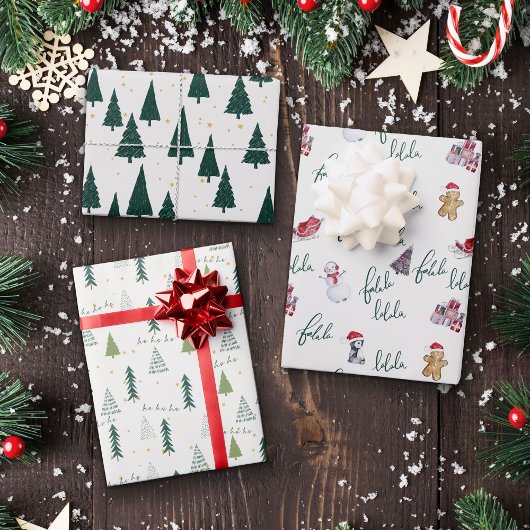 Grüne weiße Weihnachtsbaumwrapping Paper Sheets Geschenkpapier Set