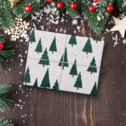 Grüne weiße Weihnachtsbaumwrapping Paper Sheets Geschenkpapier Set
