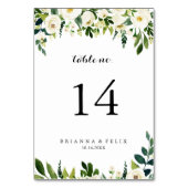 Grüne Weißer Herbst Blumenkalligrafie Hochzeit Tischnummer (Vorderseite)