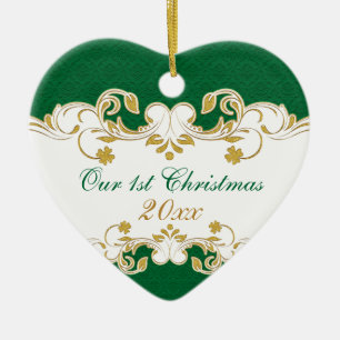 Grüne weißes Goldrollen, Kleeblatt-1. Weihnachten Keramik Ornament