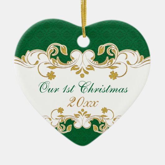 Grüne weißes Goldrollen, Kleeblatt-1. Weihnachten Keramik Ornament (Vorne)