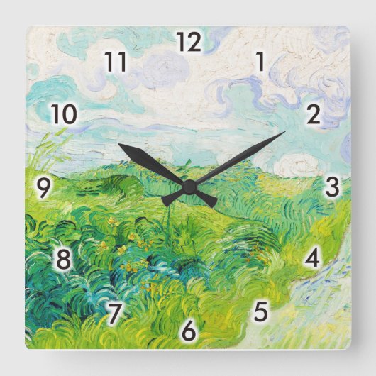 Grüne Weizenfelder, Van Gogh Quadratische Wanduhr (Vorderseite)