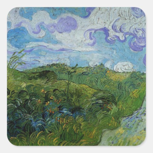 Grüne Weizenfelder von Vincent van Gogh Quadratischer Aufkleber (Vorderseite)
