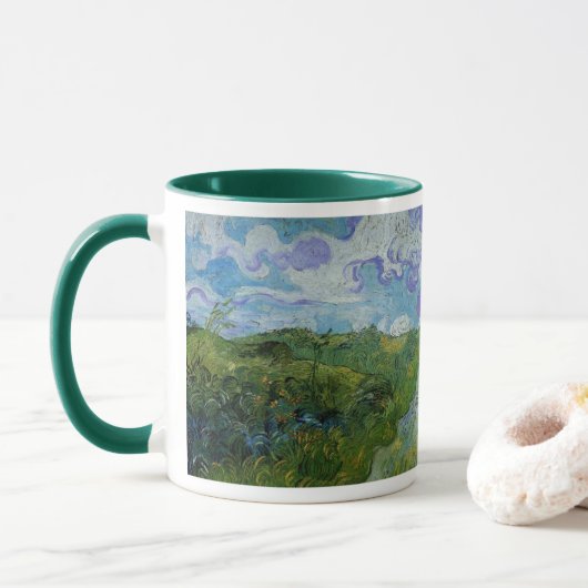 Grüne Weizenfelder von Vincent van Gogh Tasse (Mit Donut)