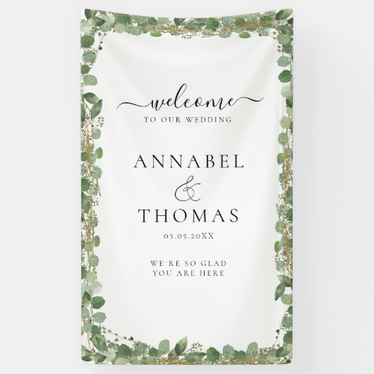 Grüne "Welcome" Hochzeit Banner (Vertikal)