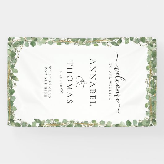 Grüne "Welcome" Hochzeit Banner (Horizontal)