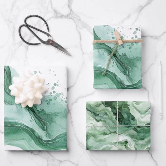 Grüne Welle Abstrakter Geburtstag Geschenkpapier Set (Vorderseite)