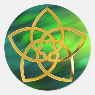 Grüne Wellen Symbol-Venus-Blume/-GOLDES   Runder Aufkleber