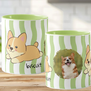 Grüne wellige Streifen Corgi Foto Name Kaffee Tasse