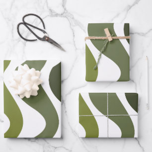 Grüne wellige Streifen Geschenkpapier Set