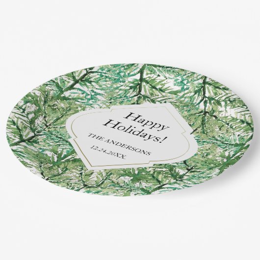 Grüne Western-Kiefernzweige Pappteller (Schrägansicht)