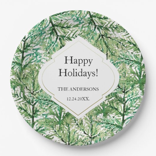 Grüne Western-Kiefernzweige Pappteller (Vorderseite)