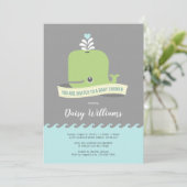 Grüne Whale Baby Dusche Einladung (Stehend Vorderseite)