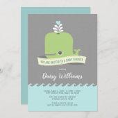 Grüne Whale Baby Dusche Einladung (Vorne/Hinten)