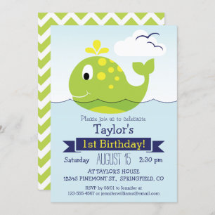 Grüne Whale Geburtstagspartei Einladung