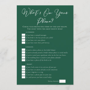 Grüne Whats On Your Phone Bridal Shower Karte