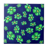 Grüne Whimsical Blume - Debatten über den blauen H Fliese (Vorderseite)