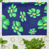 Grüne Whimsical Blume - Debatten über den blauen H Geschirrtuch (Gefaltet)