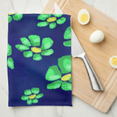 Grüne Whimsical Blume - Debatten über den blauen H Geschirrtuch (Viertel Falte)