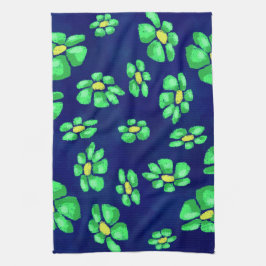 Grüne Whimsical Blume - Debatten über den blauen H Geschirrtuch