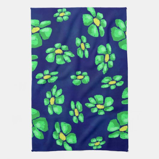 Grüne Whimsical Blume - Debatten über den blauen H Geschirrtuch (Vertikal)