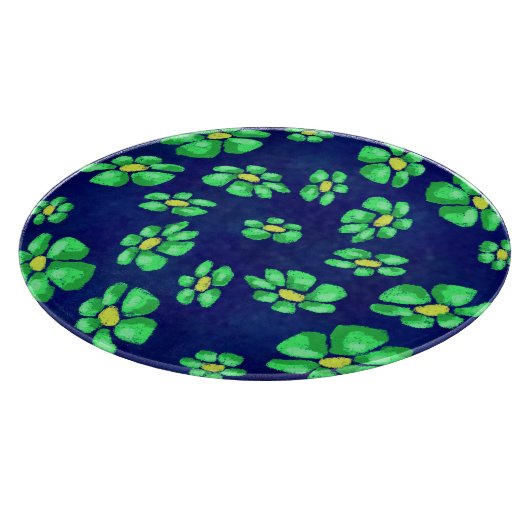 Grüne Whimsical Blume - Debatten über den blauen H Schneidebrett (Ecke)