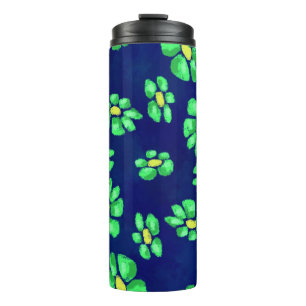 Grüne Whimsical Blume - Debatten über den blauen H Thermosbecher