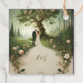 grüne Whimsical Mittelalterwaldhochzeit Geschenkanhänger (Rückseite)