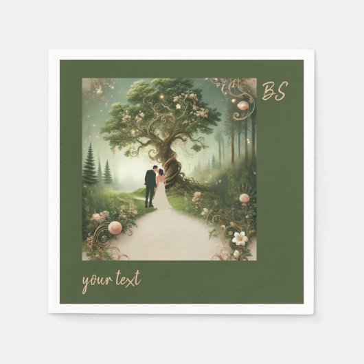 grüne Whimsical Mittelalterwaldhochzeit Serviette (Vorderseite)