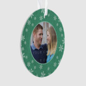 Grüne Whimsikäre Schneeflocken Foto Ornament (Vorderseite)