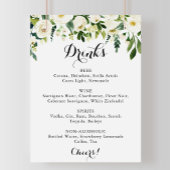 Grüne White Floral Wedding Drinks Menü Zeichen Poster