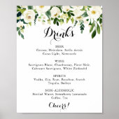 Grüne White Floral Wedding Drinks Menü Zeichen Poster (Vorne)