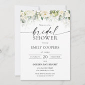 Grüne White Roses Bridal Dusche Einladung (Vorderseite)