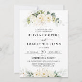 Grüne White Roses Einladung Hochzeitsfeier (Vorderseite)