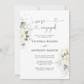 Grüne White Roses Engagement Party Einladung (Vorderseite)