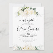 Grüne White Roses Kinderdusche Einladung (Vorderseite)